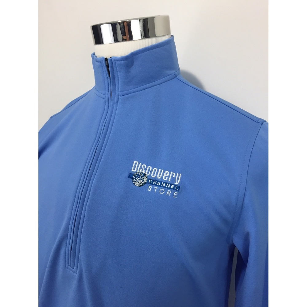 Discovery Channel Mens XS Small Pullover 1/4 Zip Blue Embroidered Vintage 90s